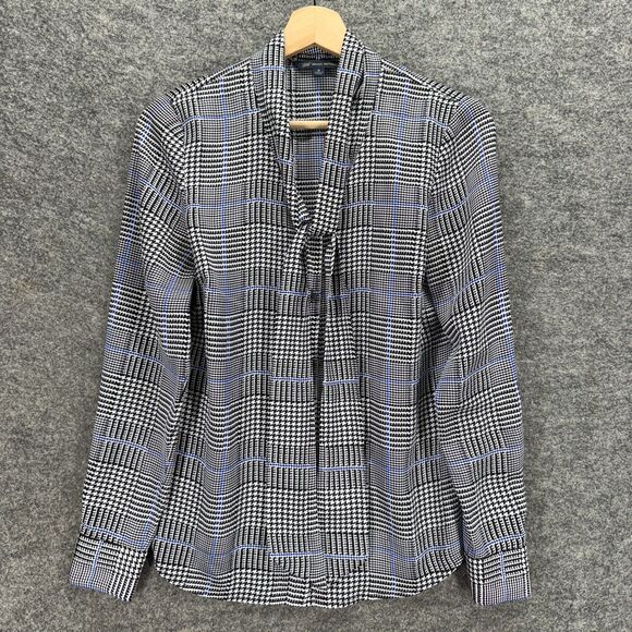 Brooks Brothers Tops - Brooks Brothers Blouse Women 2 Gray Plaid V-Neck Long Sleeve Pullover Casual